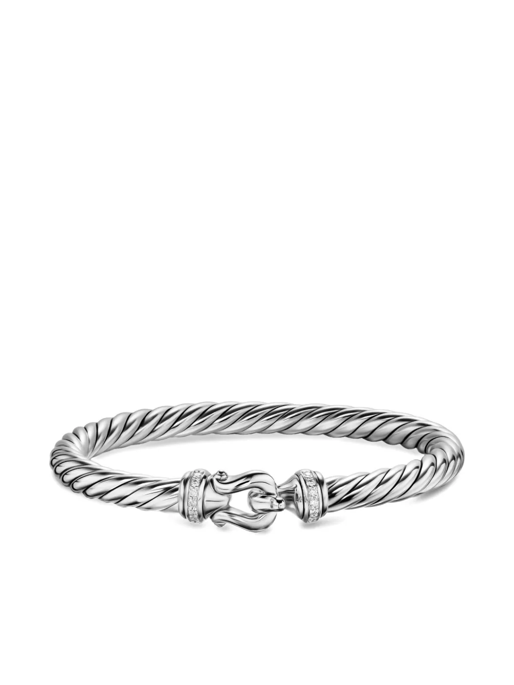 David Yurman Sterling Silver Cable Flex® Buckle Diamond Bracelet In Metallic