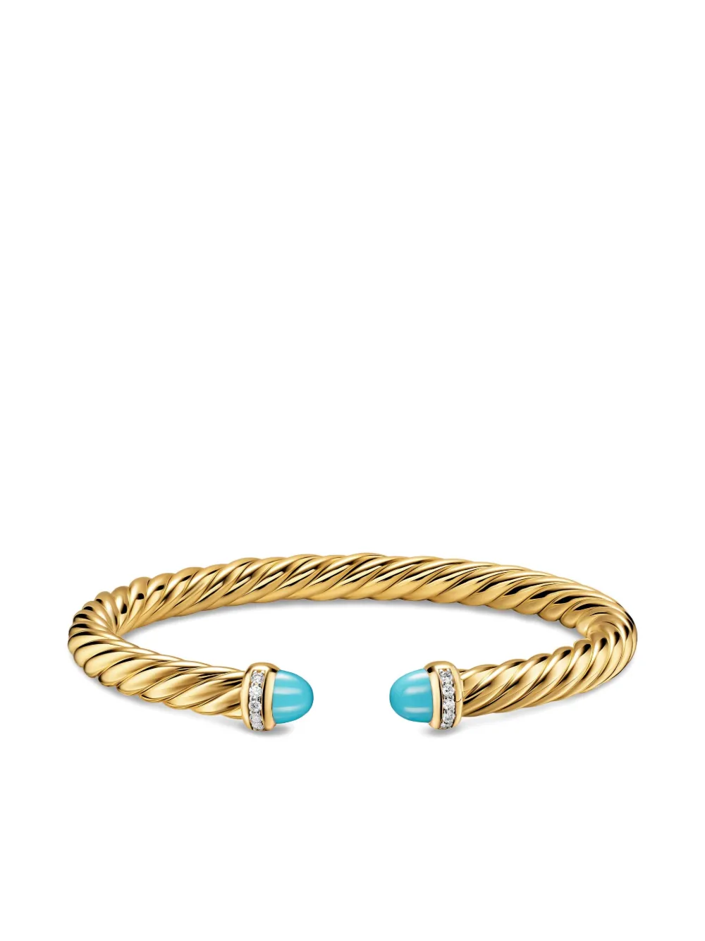 David Yurman 18k Yellow Gold Cablespira® Flex Turquoise And Diamond Bracelet In Gold