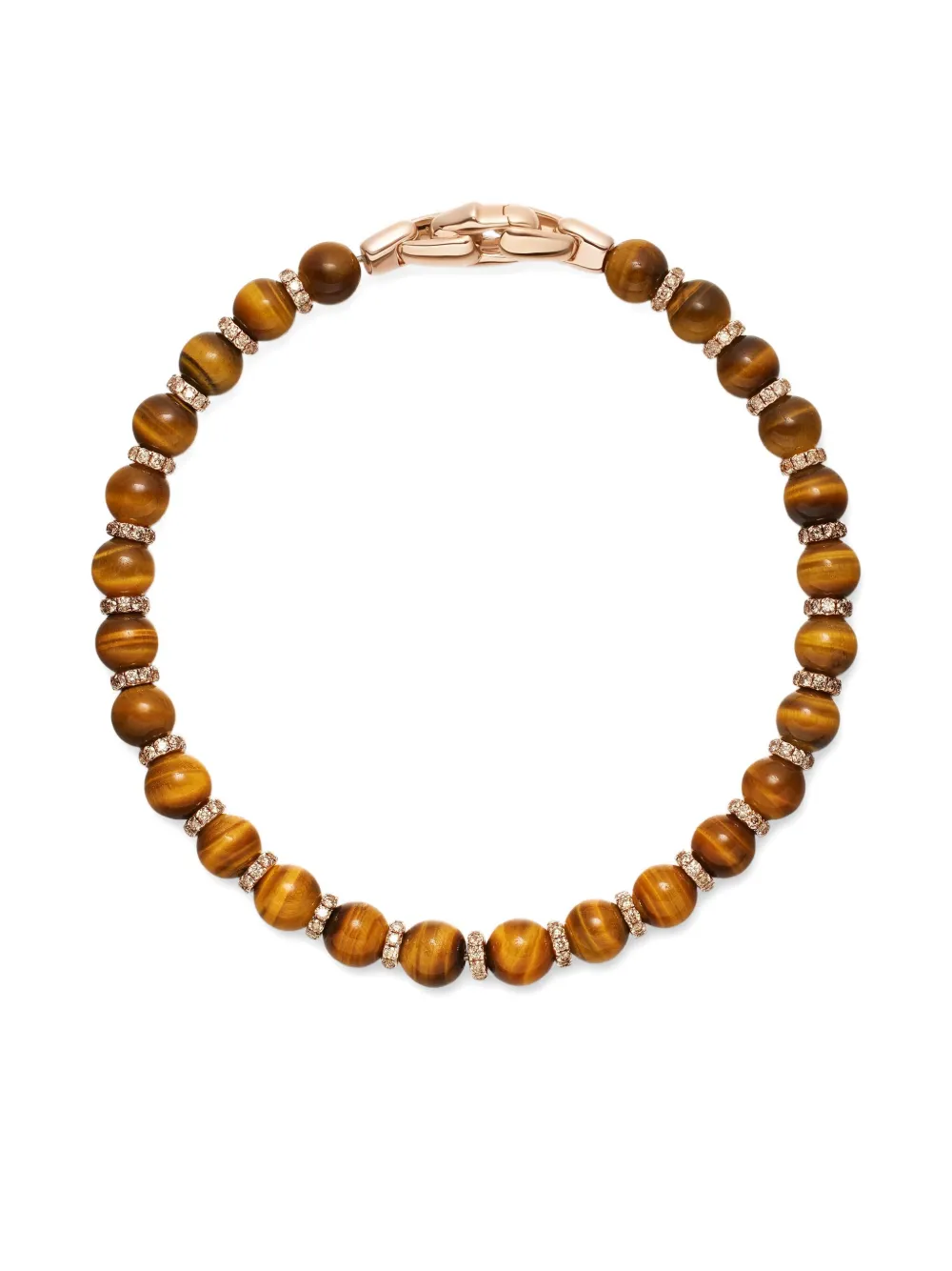 David Yurman 18k Rose Gold Spiritual Beads Tiger Eye And Diamond Bracelet In Burgundy