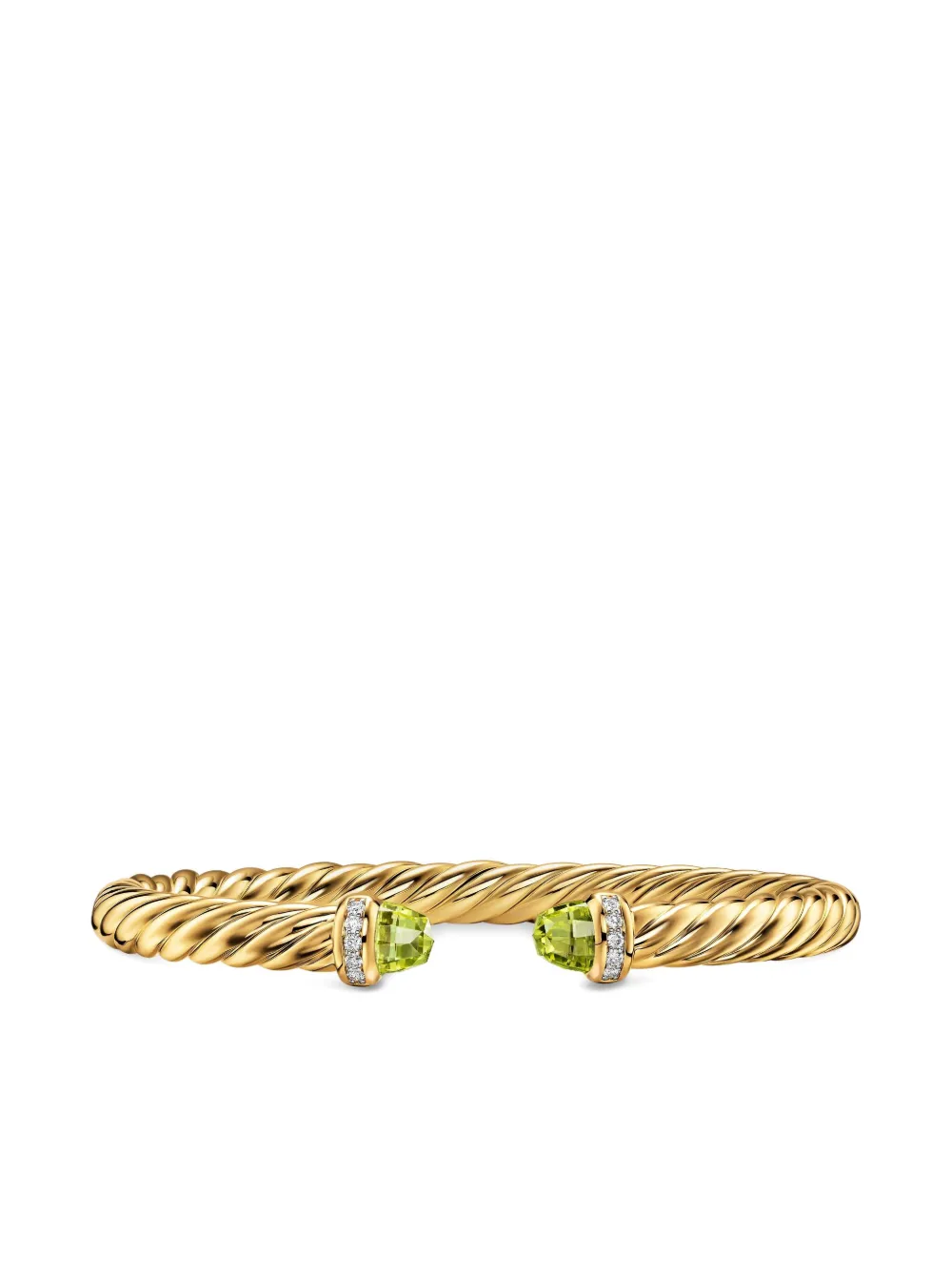 David Yurman 18k Yellow Gold Cablespira® Flex Peridot And Diamond Bracelet In Gold