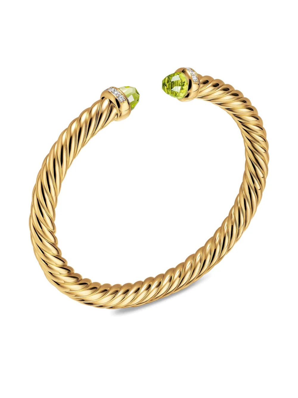 David Yurman 18k Yellow Gold Cablespira® Flex Peridot And Diamond Bracelet In Gold