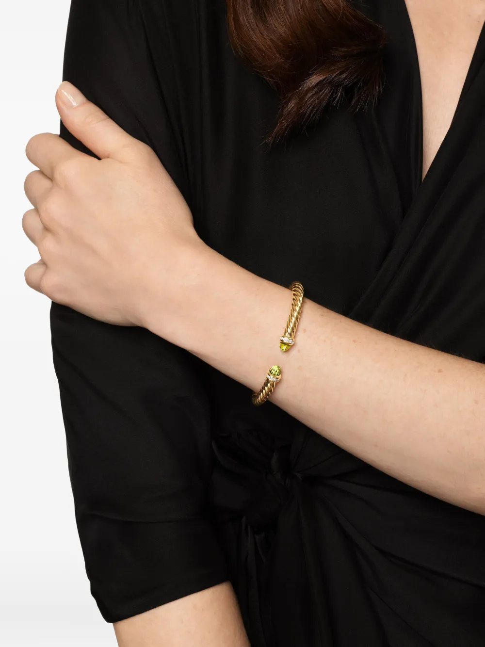 David Yurman 18k Yellow Gold Cablespira® Flex Peridot And Diamond Bracelet In Gold