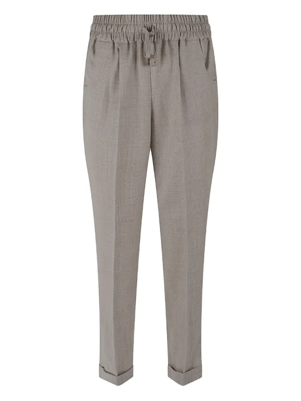 Kiton Elasticated-waist Check-pattern Trousers in Neutrals