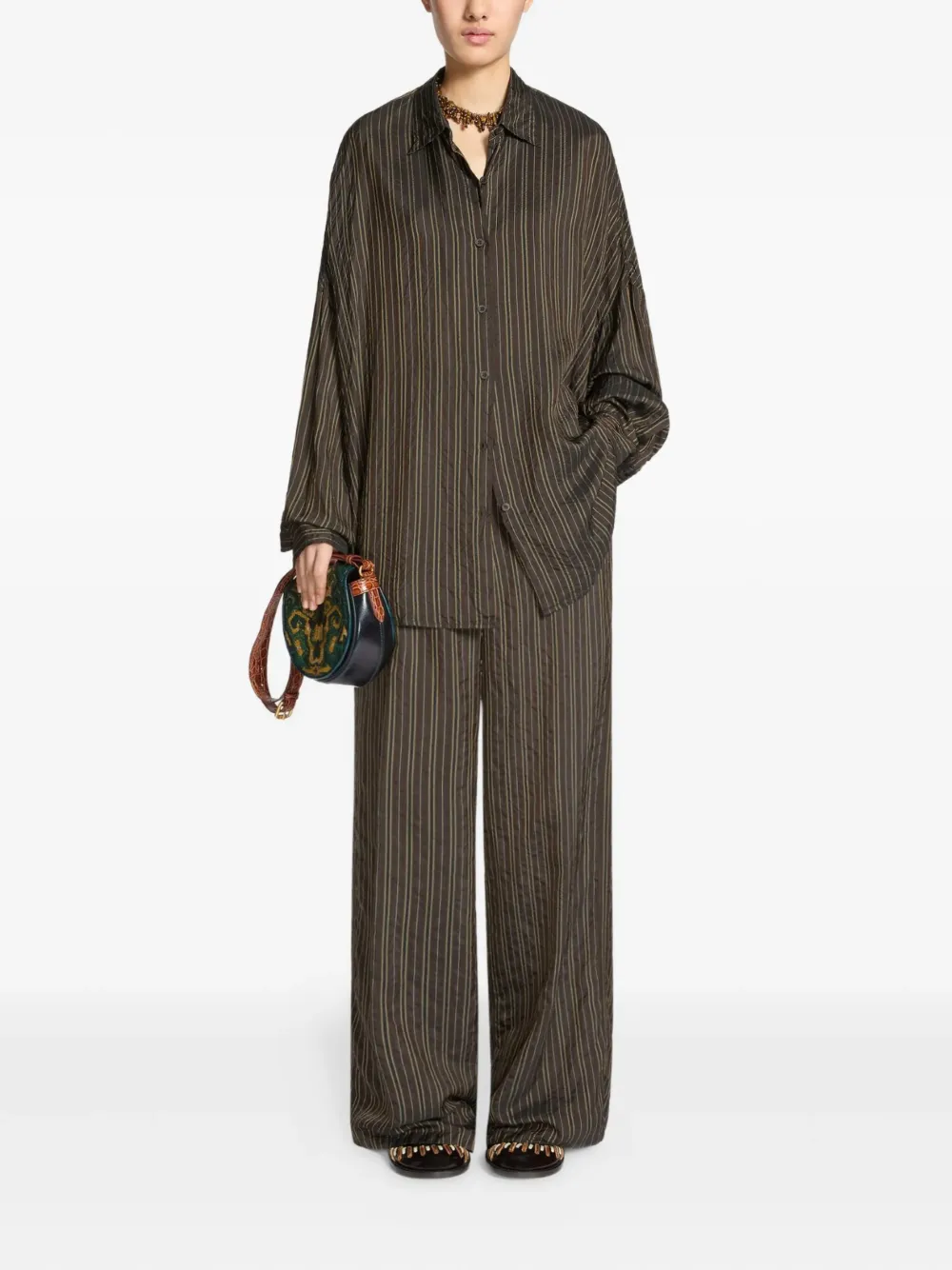 DRIES VAN NOTEN Gestreepte cocoon blouse - Bruin