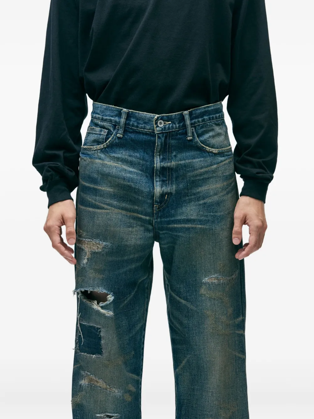 Neighborhood Savage Denim Distressed Jeans In Blue