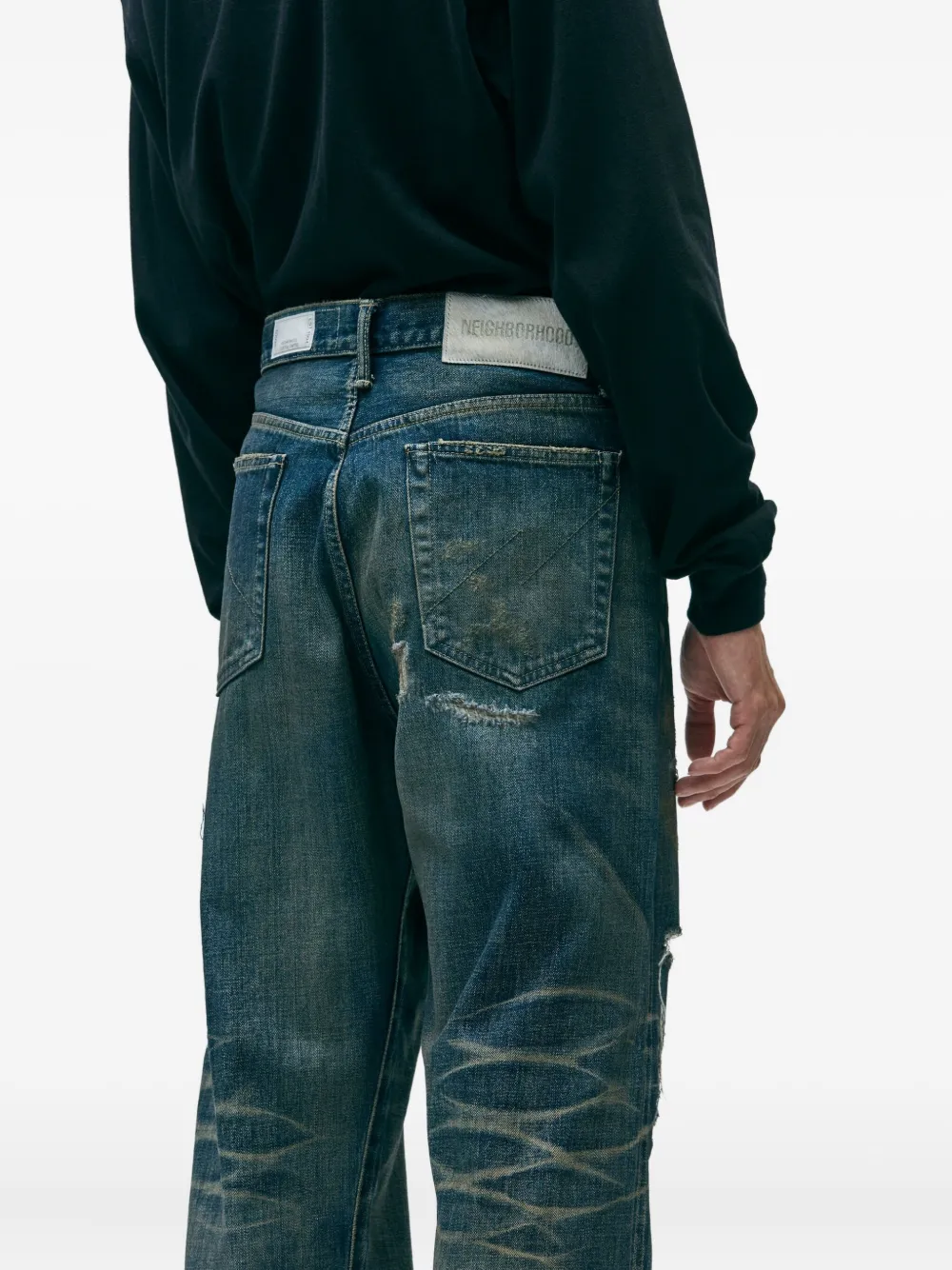 Neighborhood Savage Denim Distressed Jeans In Blue
