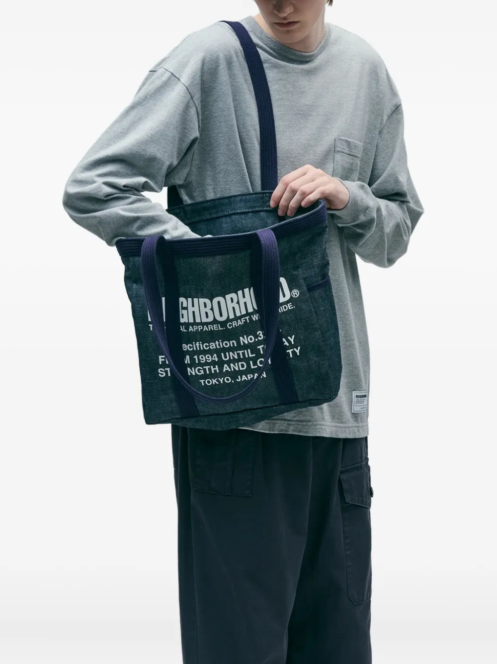 Neighborhood logo-print denim tote bag | Men | Image 2