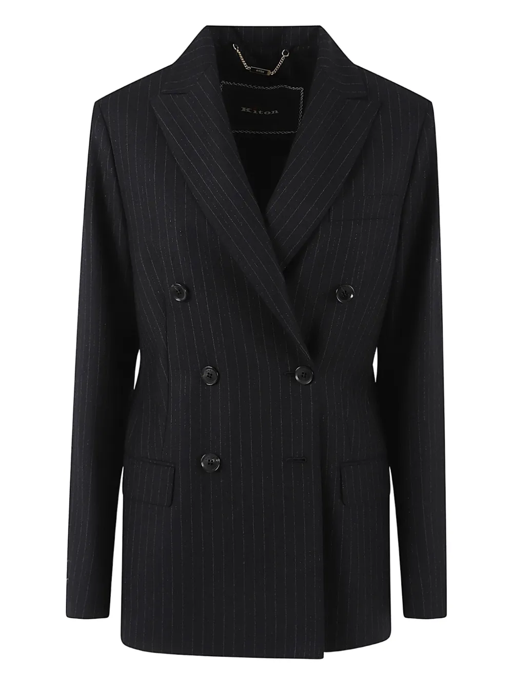 Kiton Pinstripe Double-breasted Blazer In Black