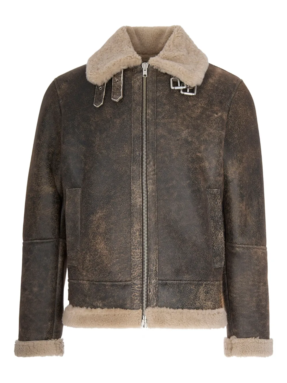D-FOUR shearling-collar leather jacket | Brown | Image 1
