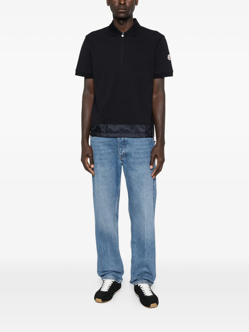 Moncler zip piqué polo shirt - Zwart