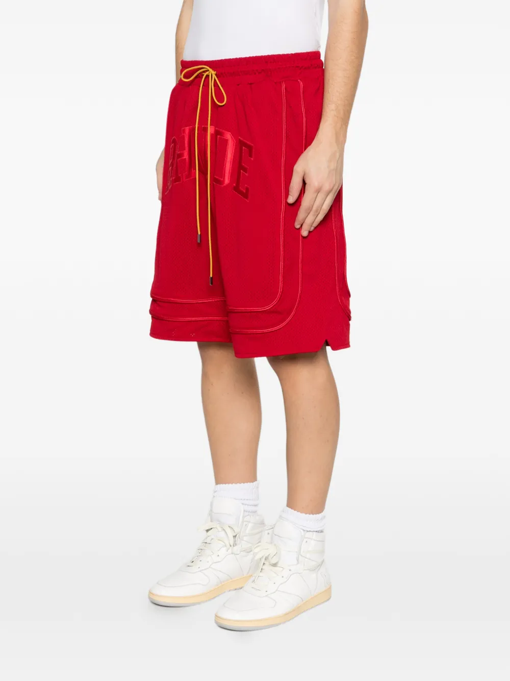  Rhude Collegiate Logo Mesh Shorts - Red 