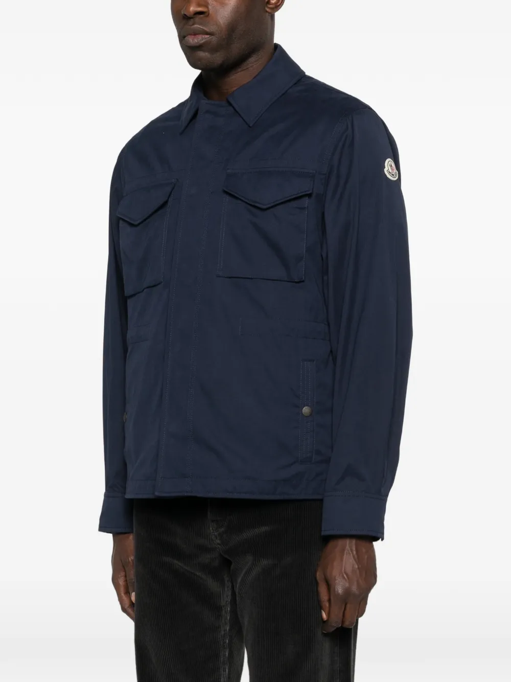 Moncler Geborsteld katoenen jack met zak Blauw