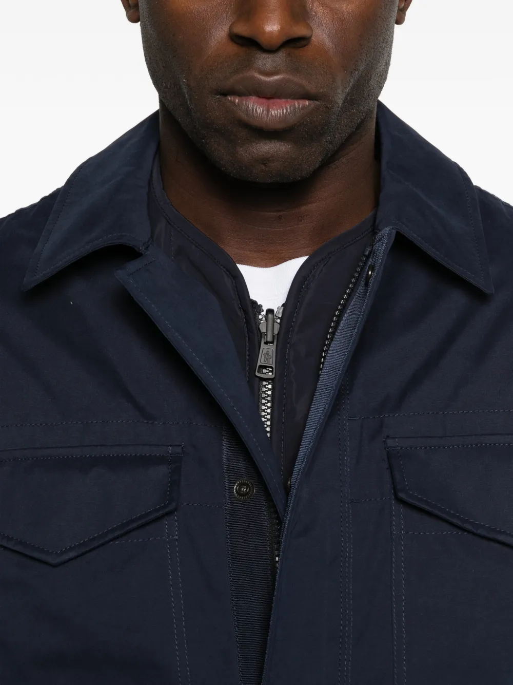 Moncler Geborsteld katoenen jack met zak Blauw