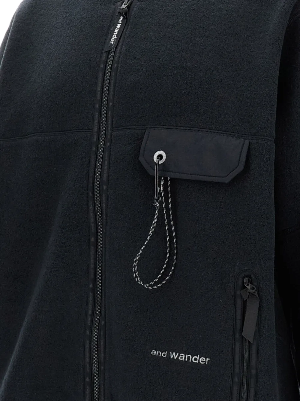 And Wander Wool Fleece Cardigan In Black