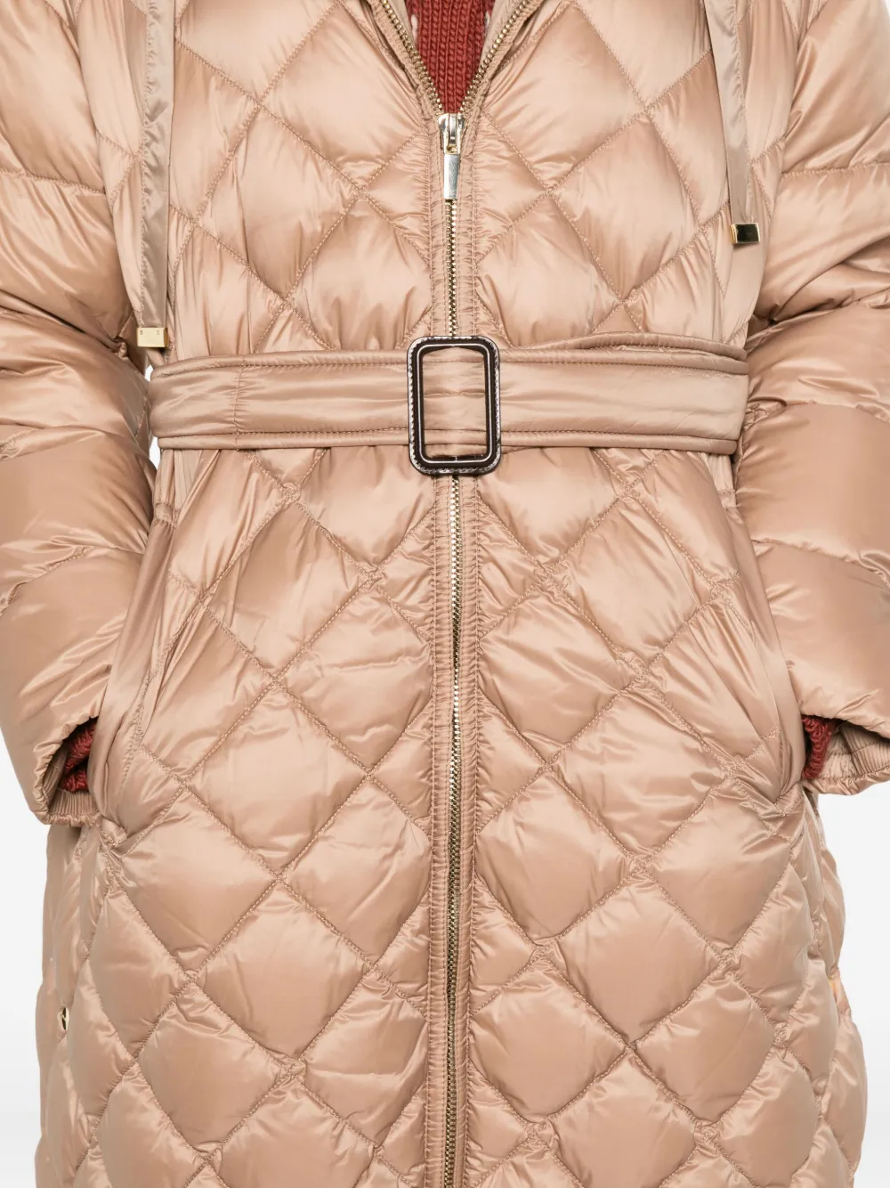 Max Mara Hooded Quilted Coat In Neutral