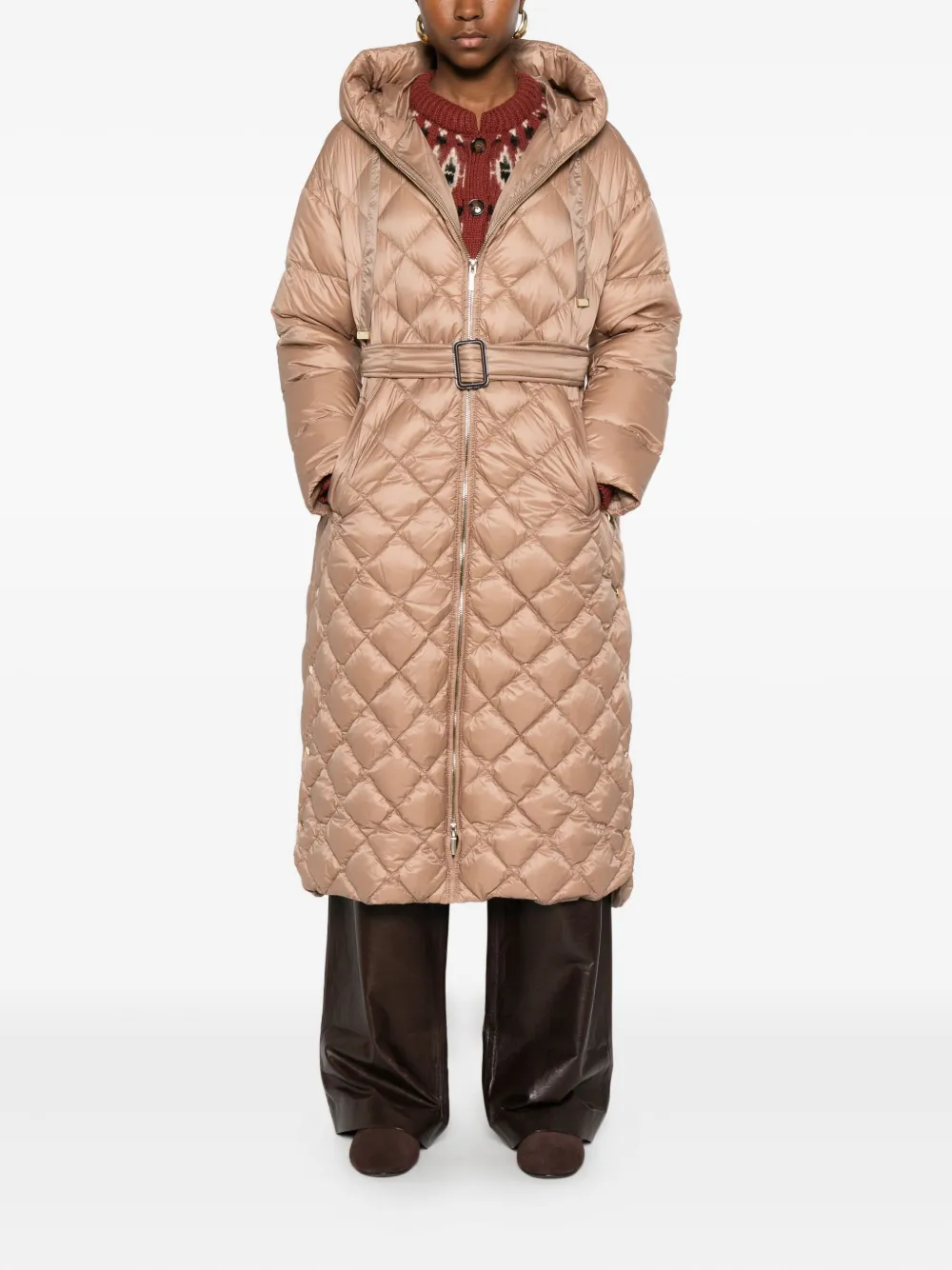 Max Mara Hooded Quilted Coat In Neutral