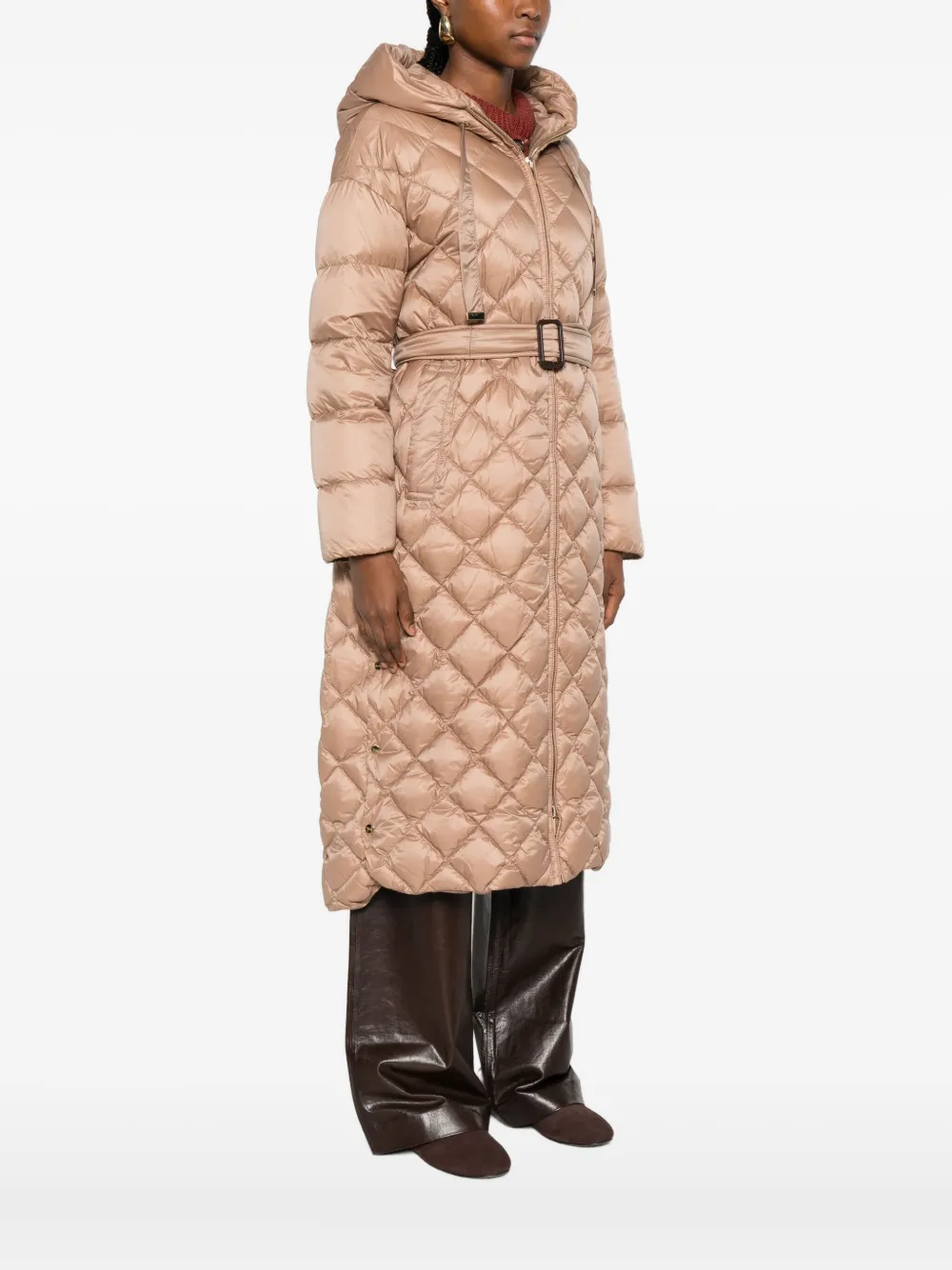 Max Mara Hooded Quilted Coat In Neutral