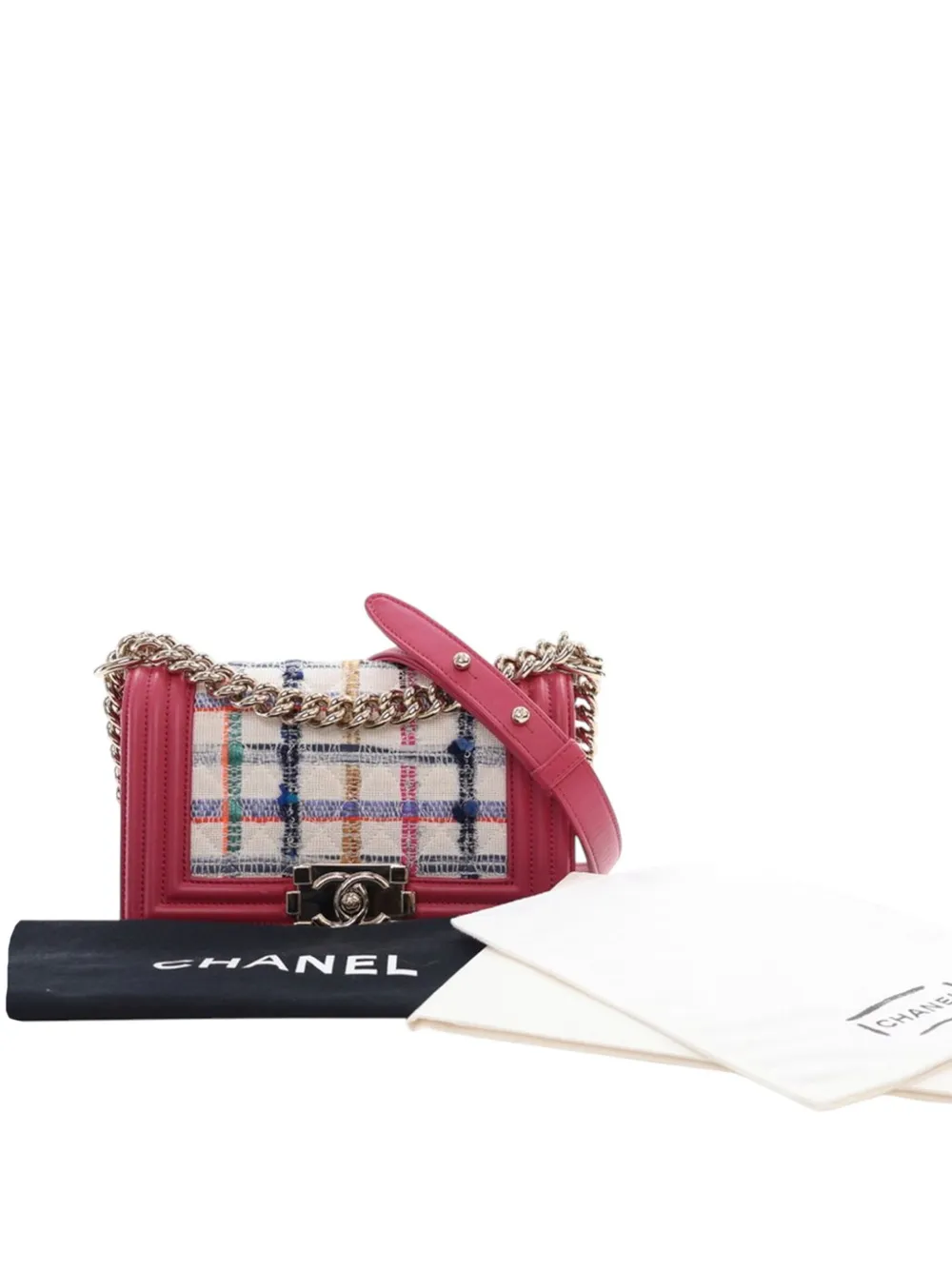 Pre-owned Chanel 2018-2019 Small Tweed And Lambskin Boy Flap Crossbody Bag In White