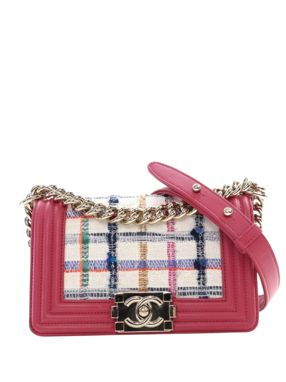 Pre-owned Chanel 2018-2019 Small Tweed And Lambskin Boy Flap Crossbody Bag In White