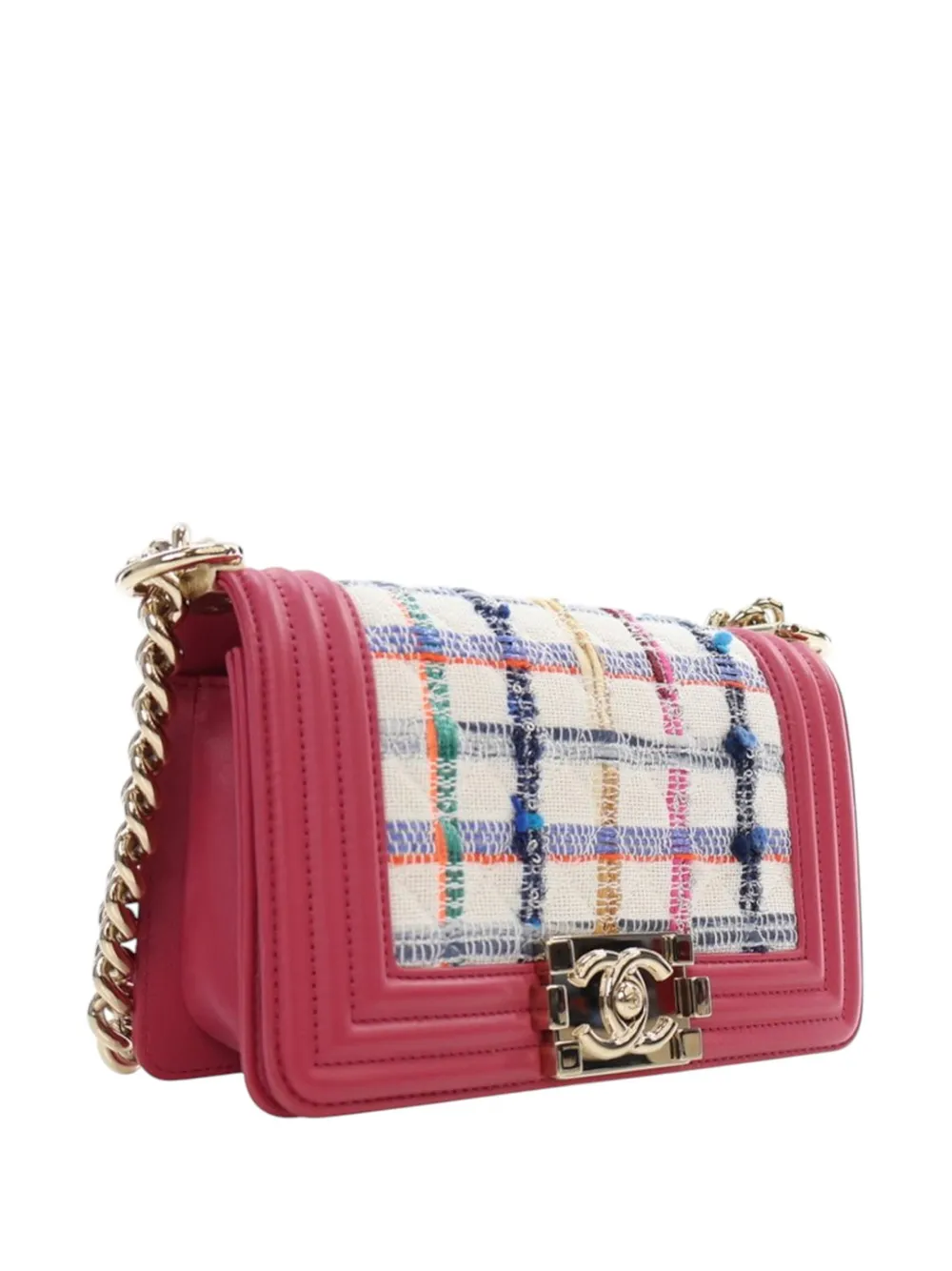 Pre-owned Chanel 2018-2019 Small Tweed And Lambskin Boy Flap Crossbody Bag In White