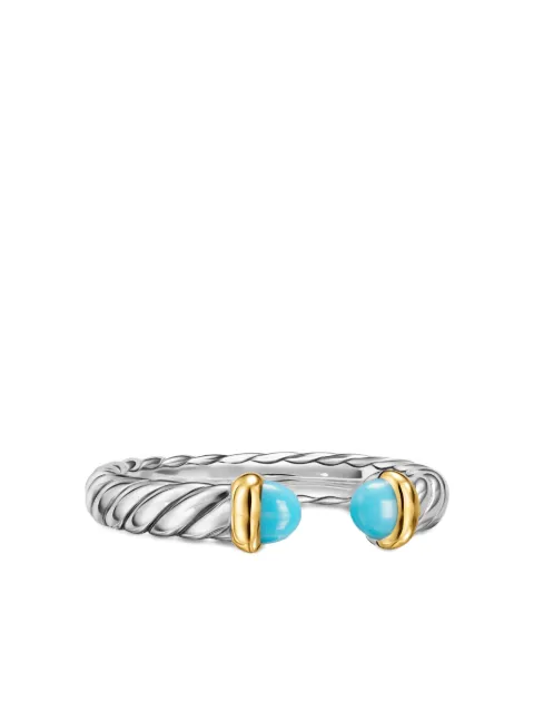 David Yurman sterling silver and 14K yellow gold Petite Cable turquoise ring
