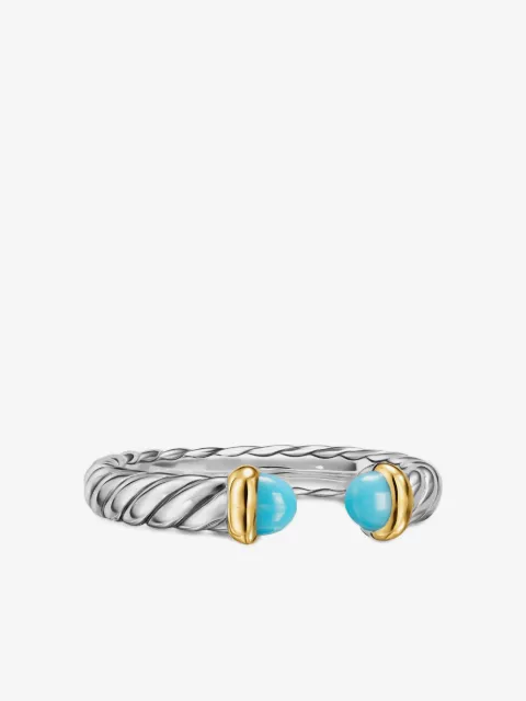 David Yurman sterling silver and 14K yellow gold Petite Cable turquoise ring
