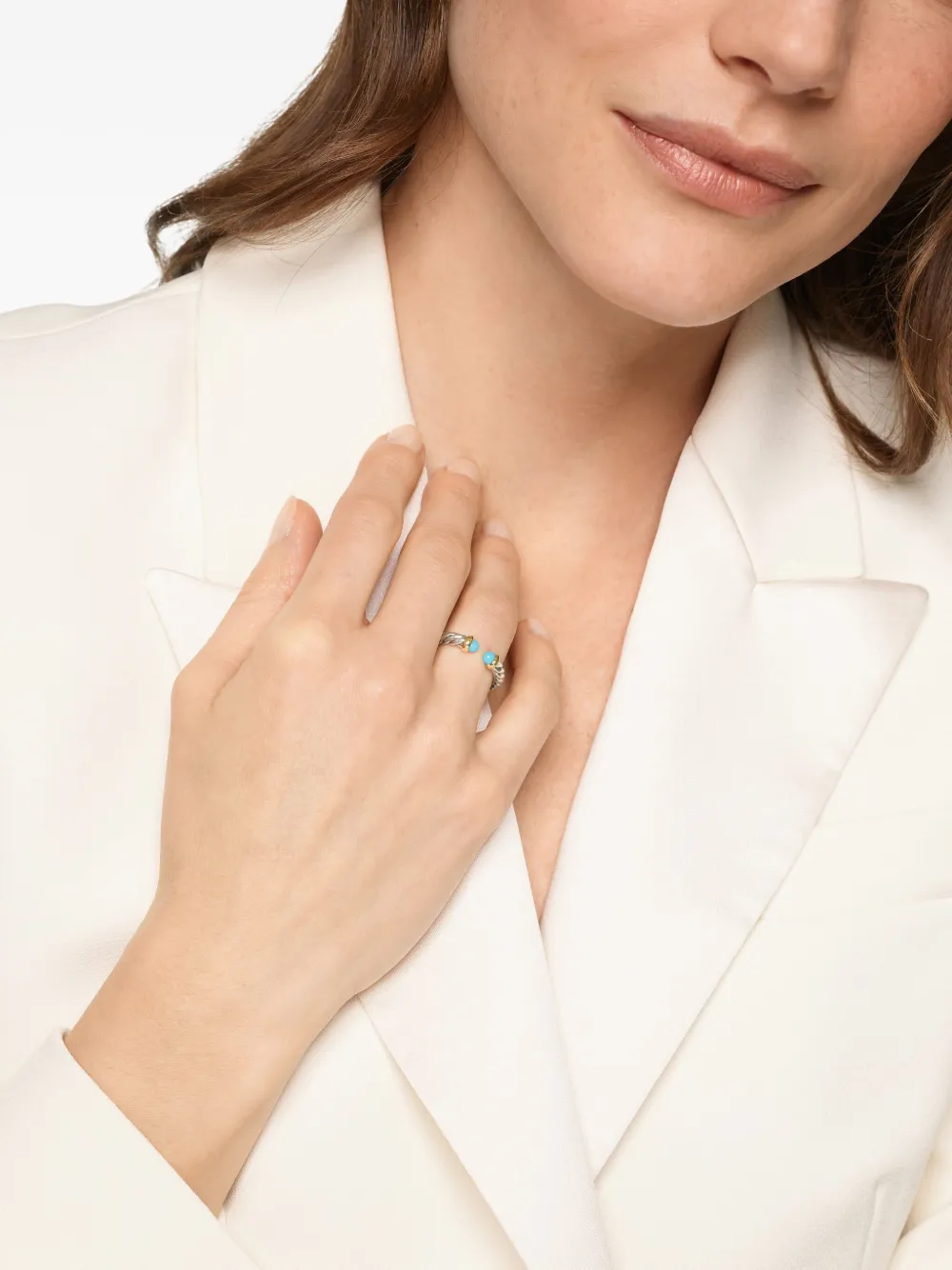 David Yurman sterling silver and 14K yellow gold Petite Cable turquoise ring | Image 2