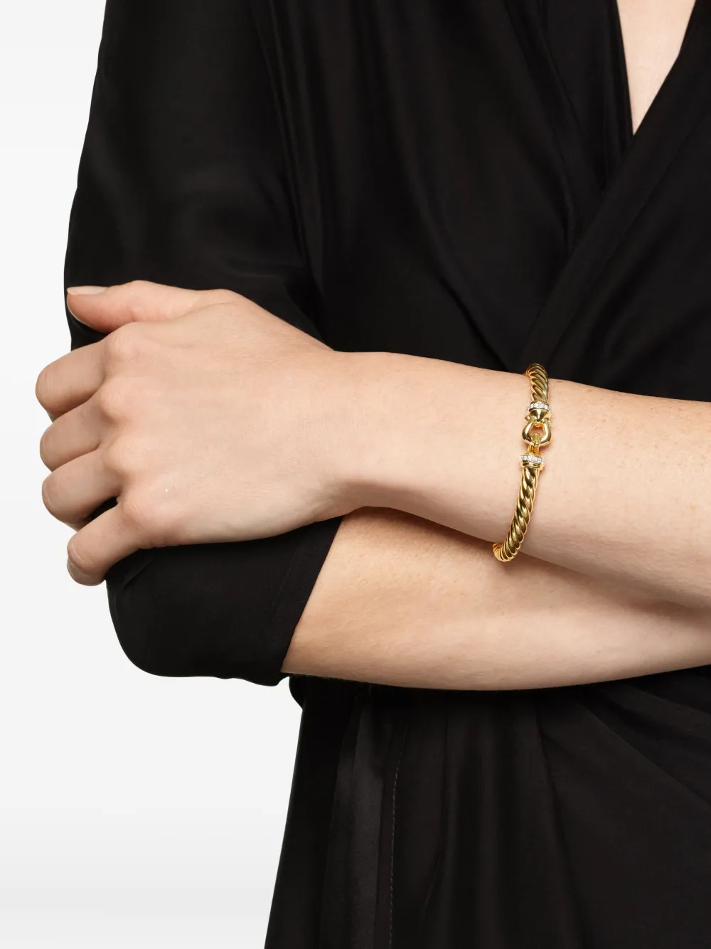 David Yurman 18k Yellow Gold Cablespira® Buckle Diamond Bracelet In Gold