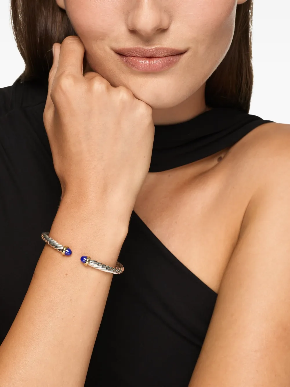 David Yurman Sterling Silver And 14k Yellow Gold Cable Flex® Lapis Lazuli Bracelet In Metallic