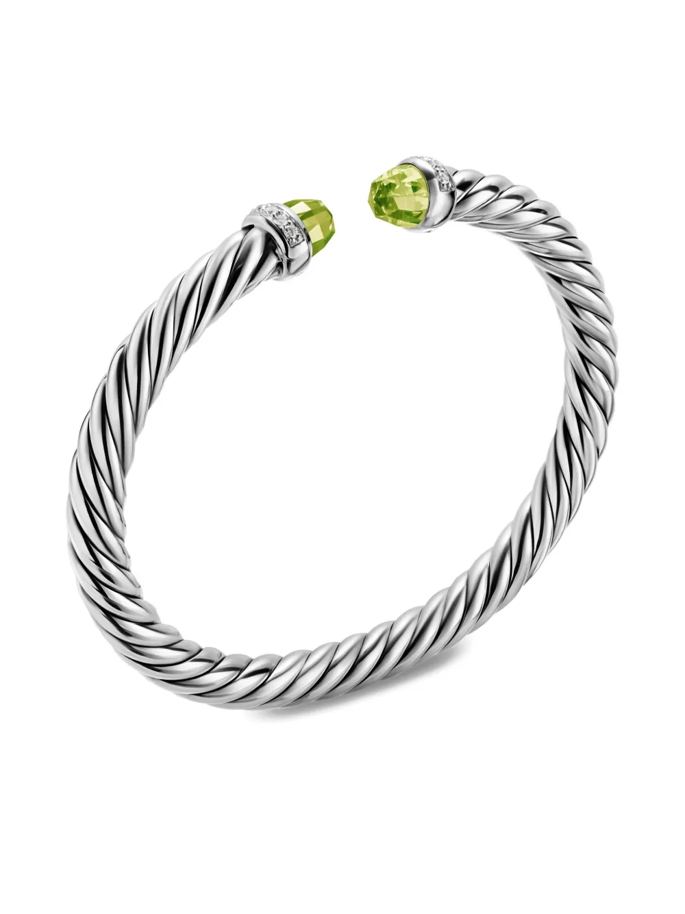 David Yurman Sterling Silver Cable Flex® Peridot And Diamond Bracelet In Silver