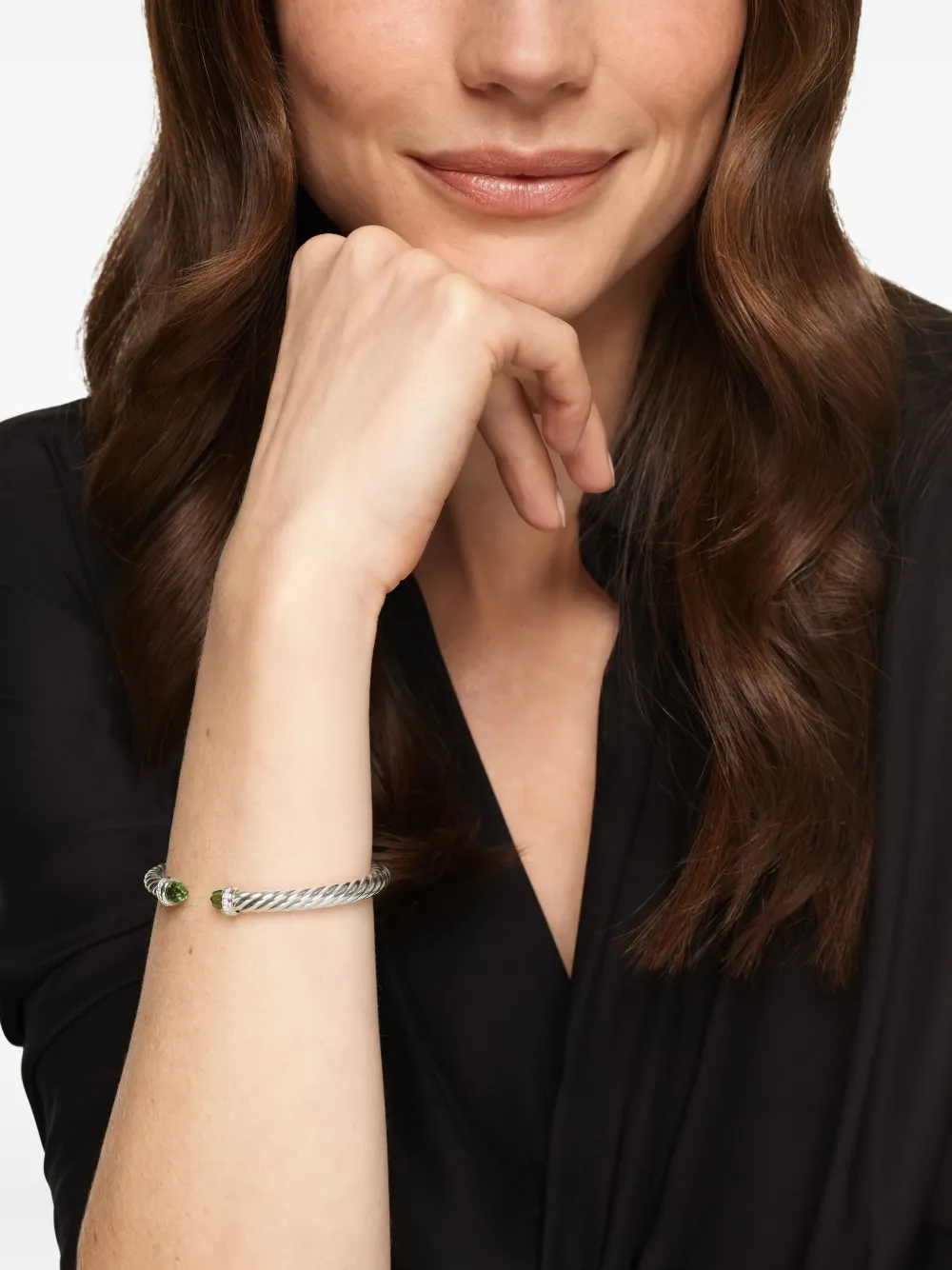 David Yurman Sterling Silver Cable Flex® Peridot And Diamond Bracelet In Silver