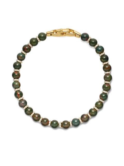 David Yurman 18K yellow gold spiritual beads bloodstone and diamond bracelet