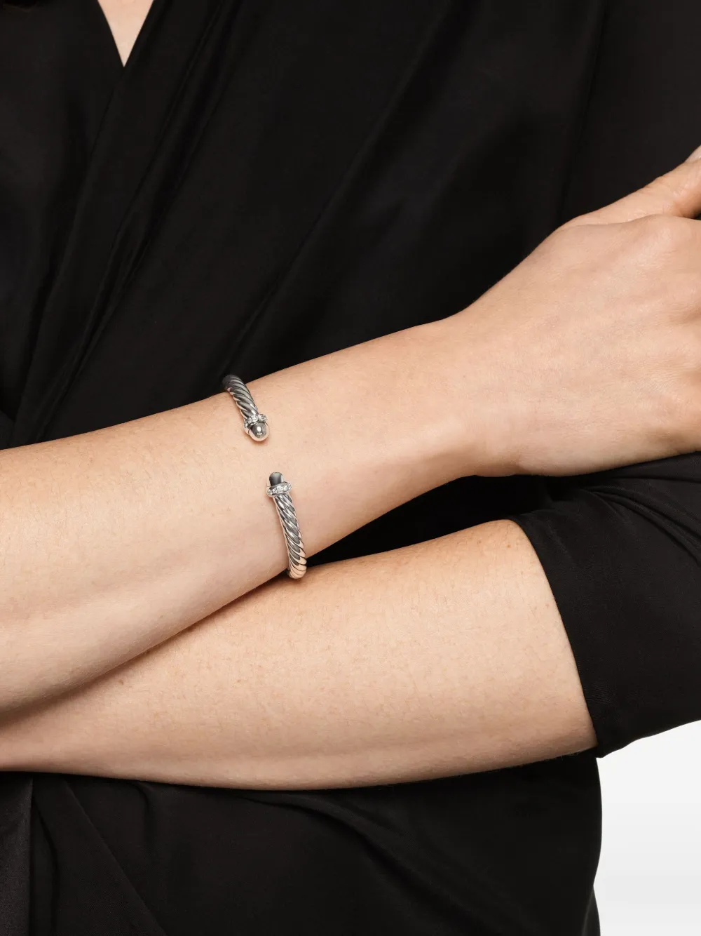 David Yurman Sterling Silver Cable Flex® Diamond Bracelet In Metallic
