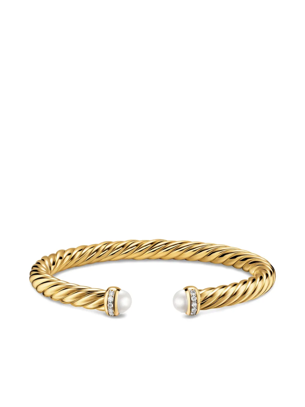 David Yurman 18k Yellow Gold Cablespira® Flex Pearl And Diamond Bracelet In Gold