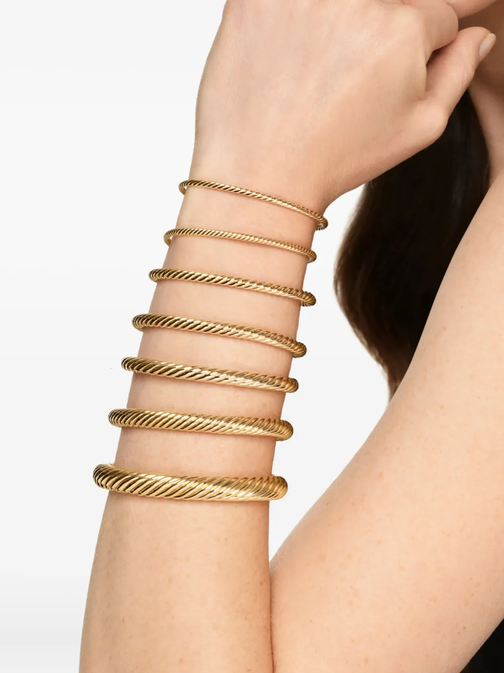 David Yurman 18k Yellow Gold Cablespira® Flex Pearl And Diamond Bracelet In Gold