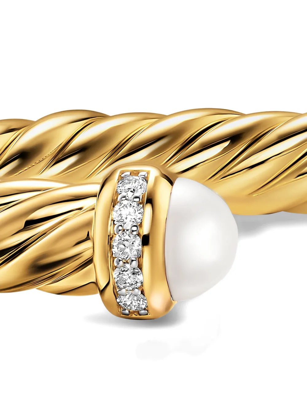 David Yurman 18k Yellow Gold Cablespira® Flex Pearl And Diamond Bracelet In Gold