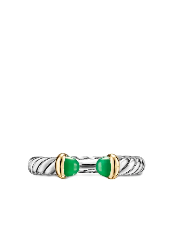 David Yurman Sterling Silver and 14K Yellow Gold Petite Cable Onyx Ring
