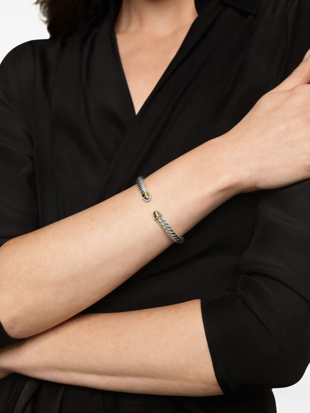 David Yurman Sterling Silver And 14k Yellow Gold Cable Flex® Bracelet In Gold