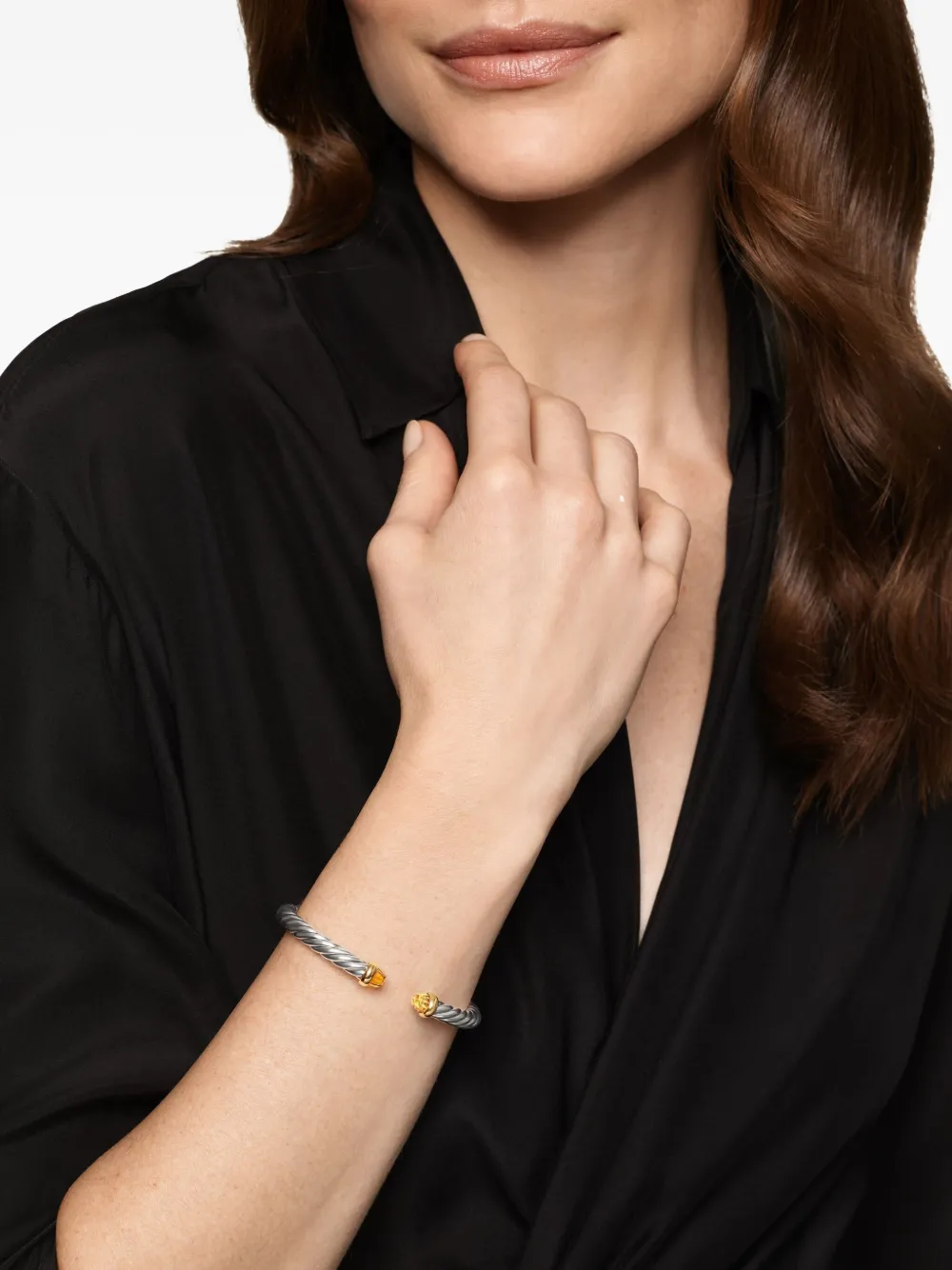 David Yurman Sterling Silver/14k Yellow Gold Cable Flex® Citrine Bracelet In Metallic