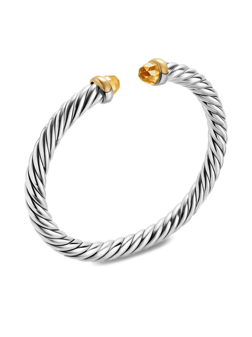 David Yurman Sterling Silver/14k Yellow Gold Cable Flex® Citrine Bracelet In Metallic