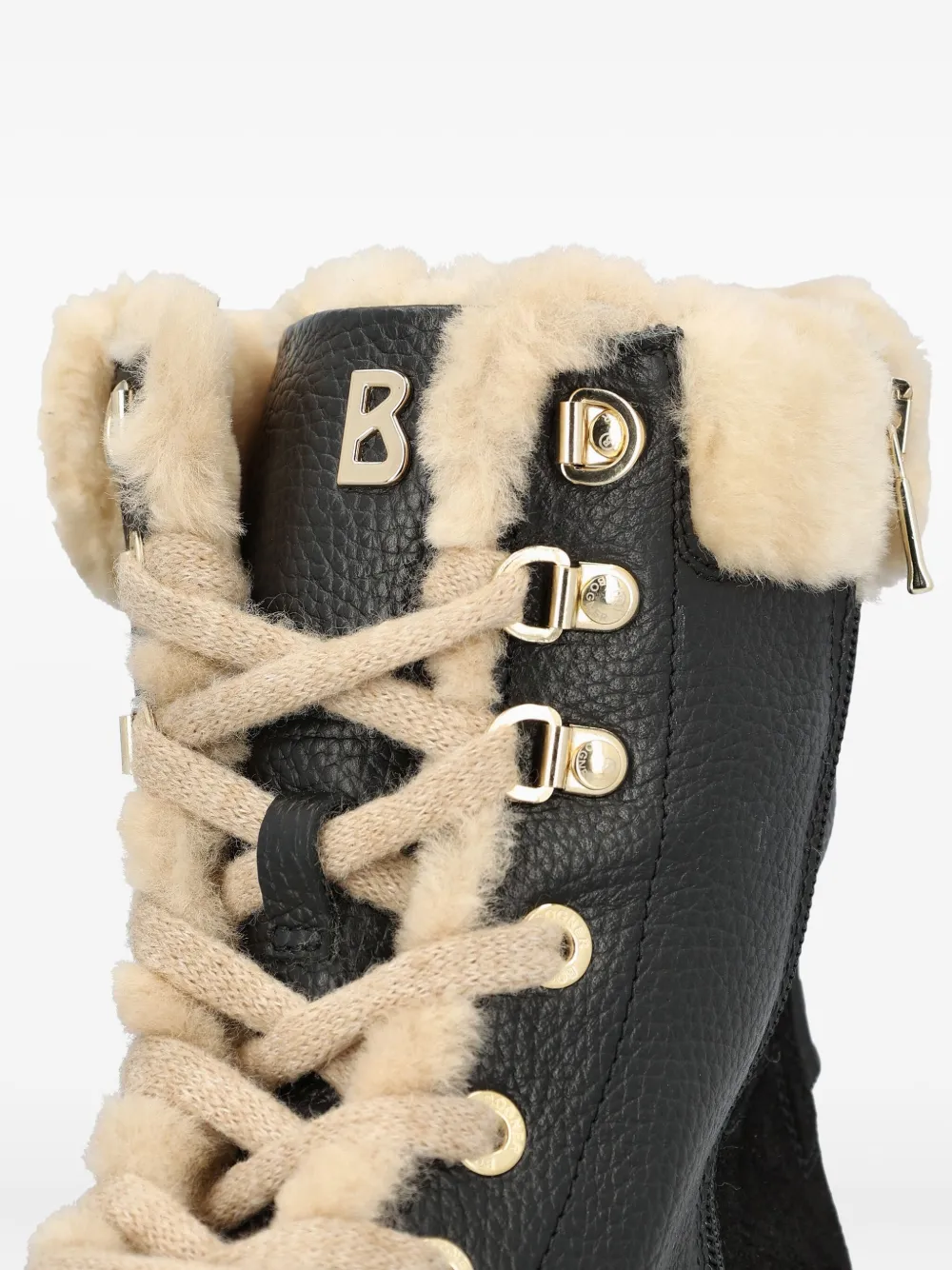 Bogner Shearling-trim Lace-up Combat Boots In Black