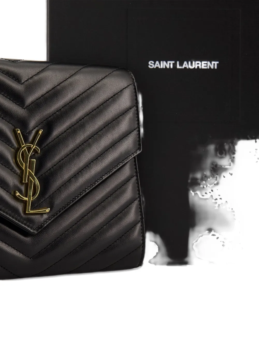 Saint Laurent Cassandre Chevron Leather Clutch Bag In Black