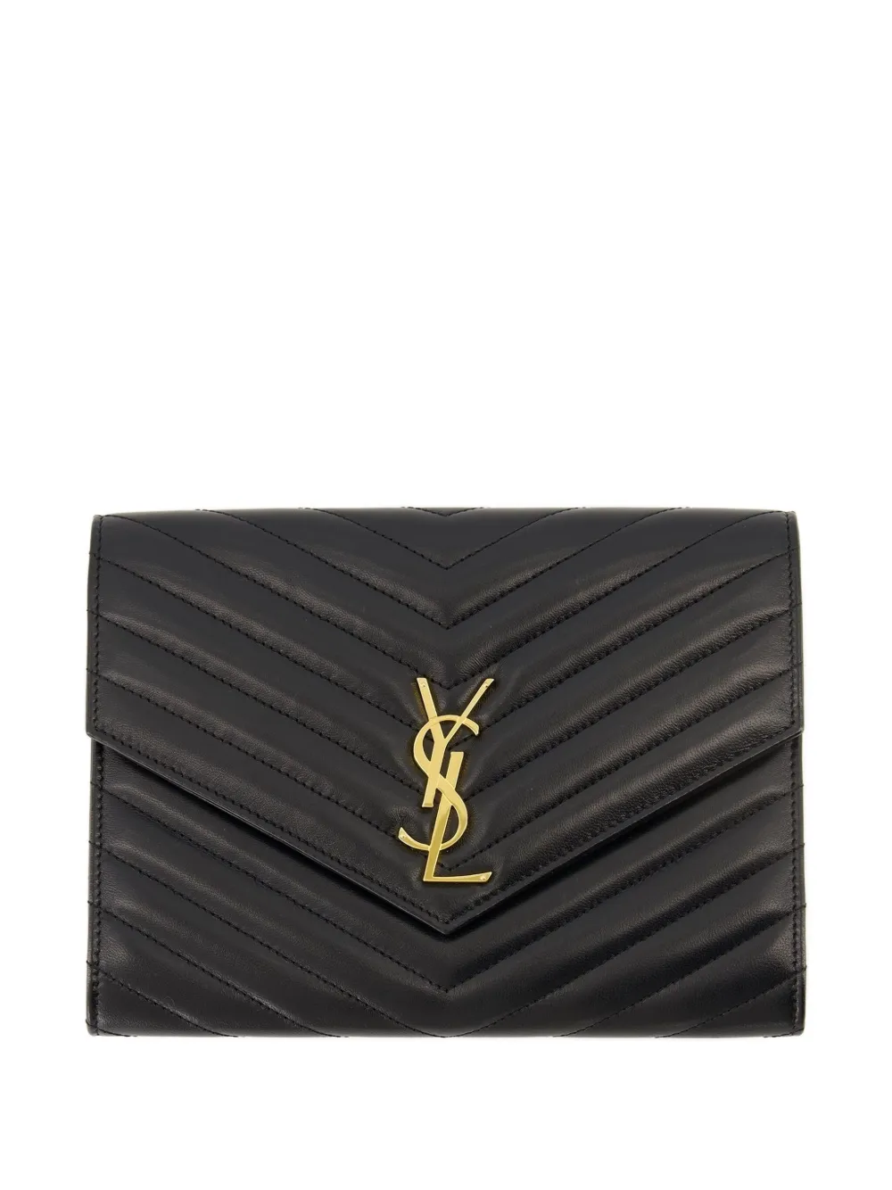 Saint Laurent Cassandre Chevron Leather Clutch Bag In Black