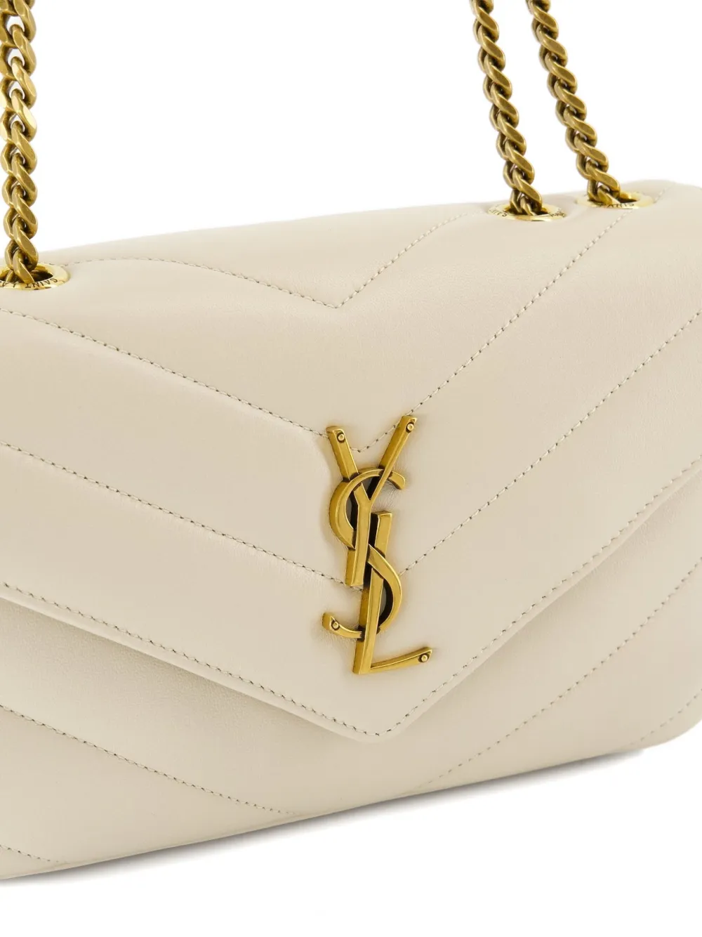 Saint Laurent Small Loulou Chevron Chain Shoulder Bag In Neutral