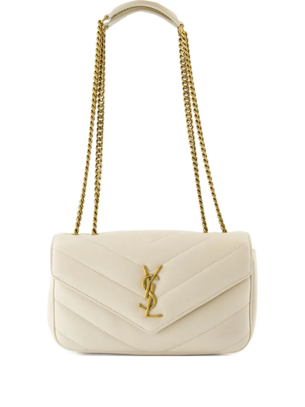 Saint Laurent Small Loulou Chevron Chain Shoulder Bag In Neutral