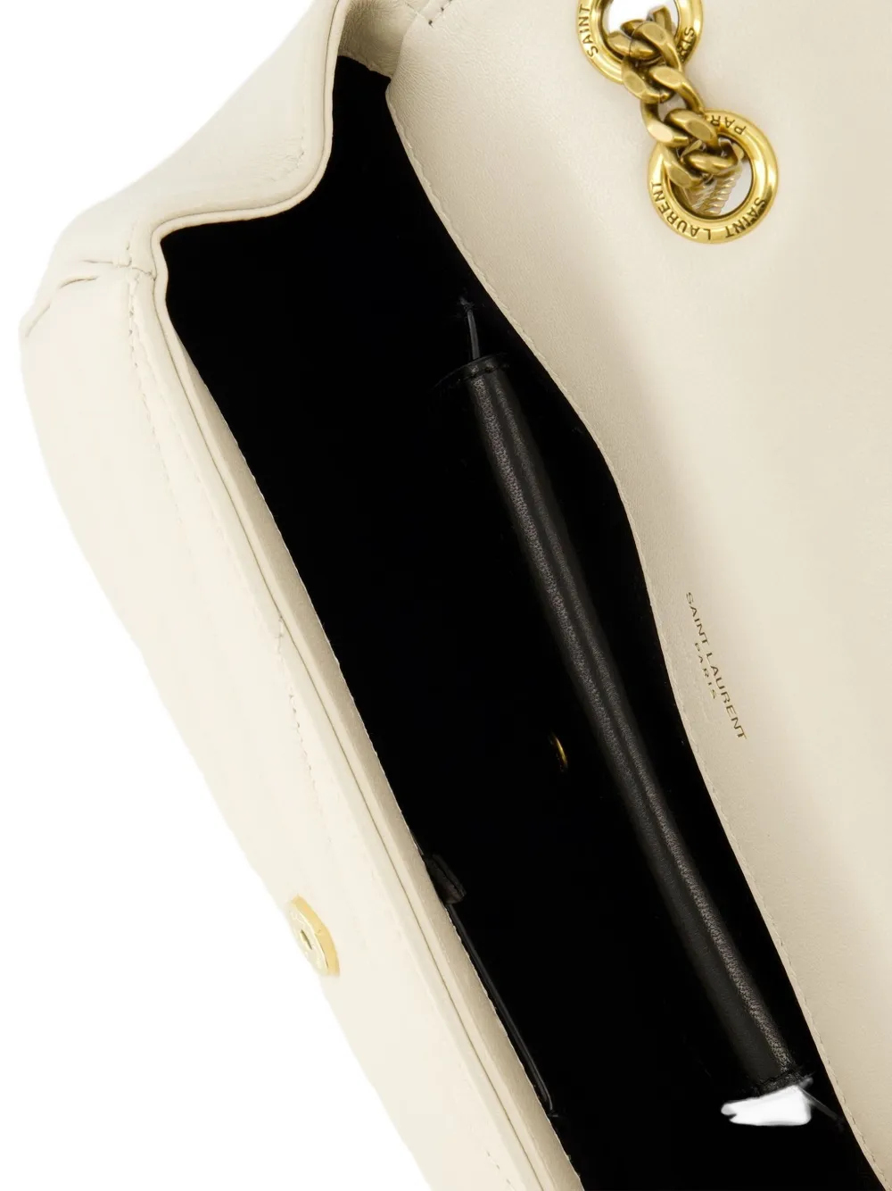 Saint Laurent Small Loulou Chevron Chain Shoulder Bag In Neutral
