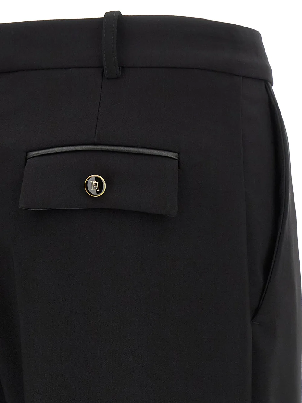 Elisabetta Franchi High-waisted Trousers With Wide Legs And Decorative Button Details In Black