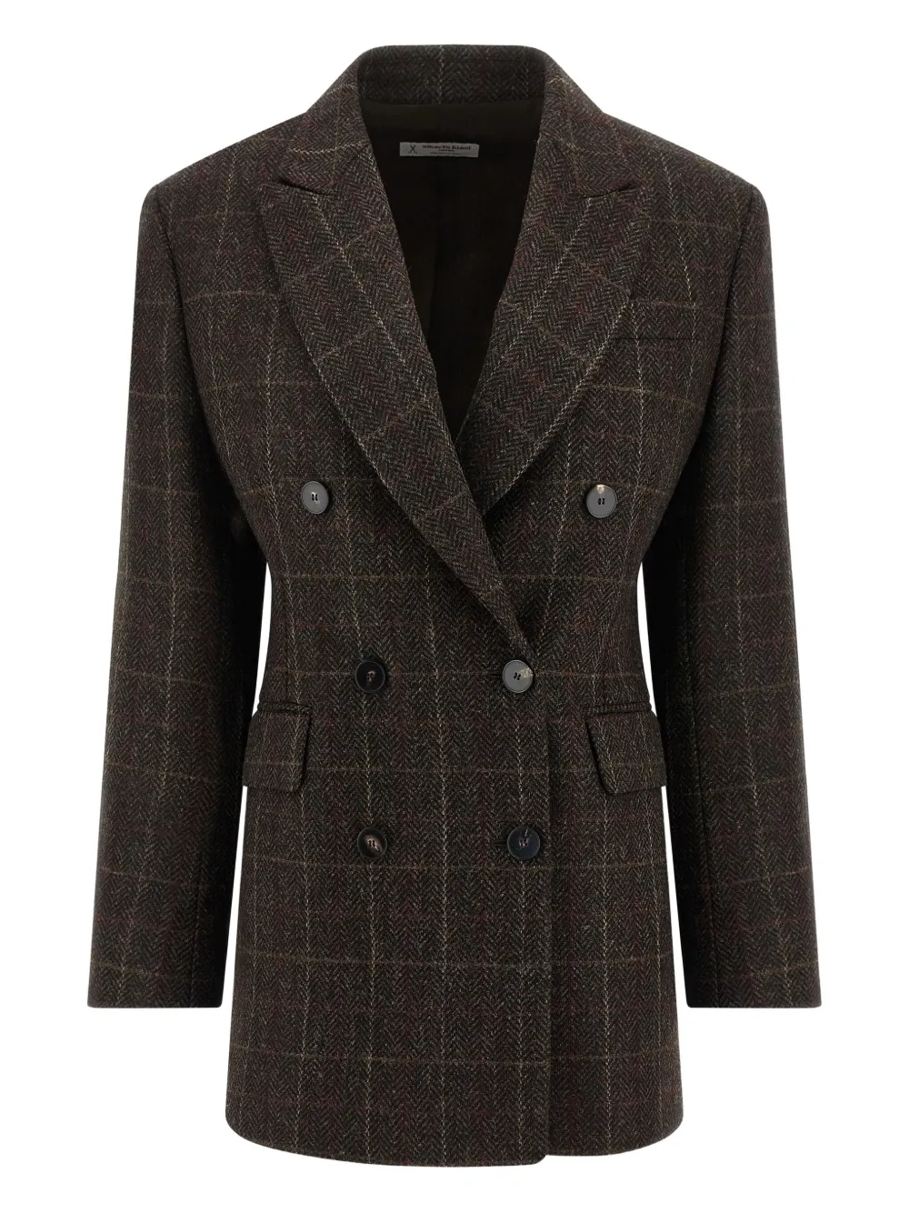 Alberto Biani Prince Wales Double-breasted Coat In Brown