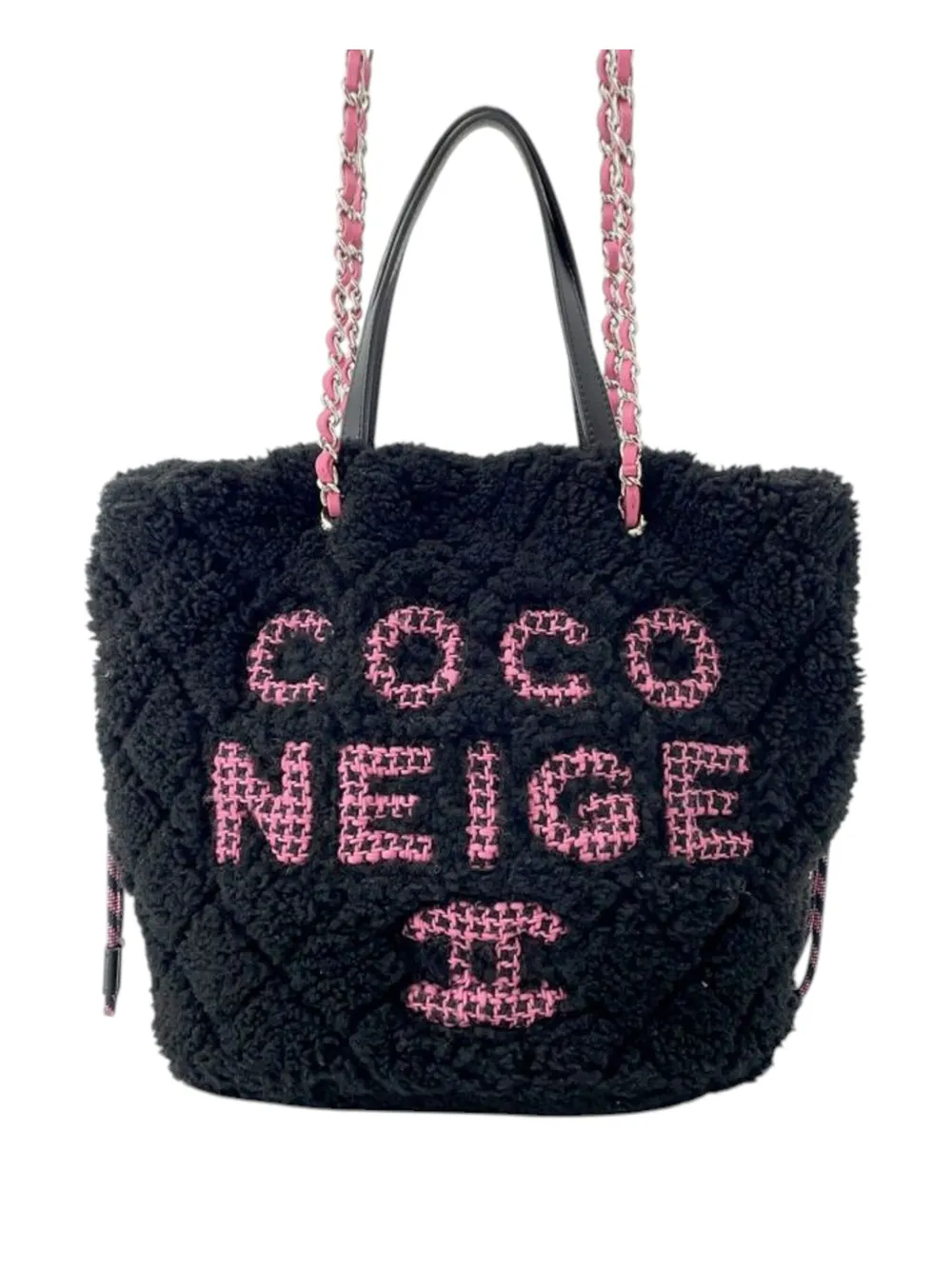 Pre-owned Chanel 2019 Shearling Coco Neige Tote Satchel In Black