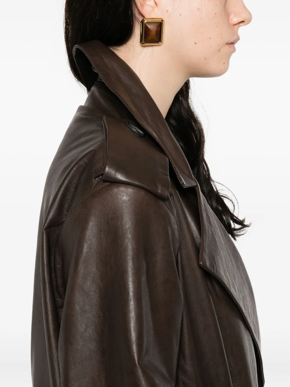 Marsēm Double-breasted Leather Coat In Brown